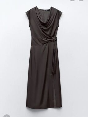 Zara Satin Dark Gray Wrap-Style Dress